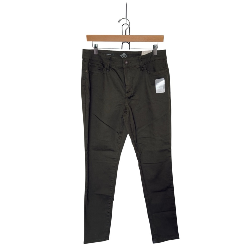 St John’s Bay 12P Olive Green Skinny Leg Mid Rise‎ Pants Casual Stretchy Fabric